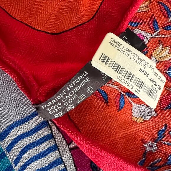 Hermes Paris Scarf Shawl Wrap Red Multicolored Bird Print Cashmere Silk Blend - Picture 6 of 11
